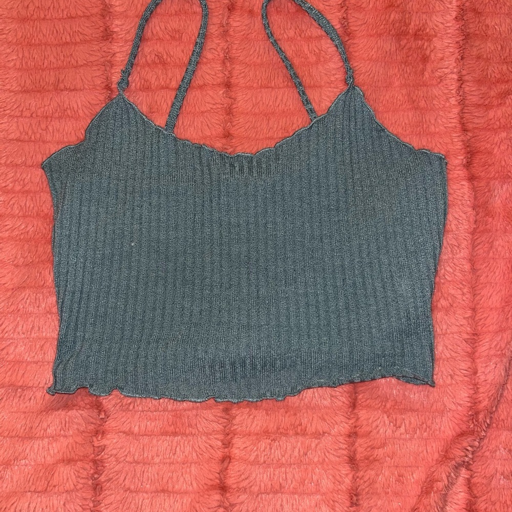 SHEIN Green Ribbed Sleeveless Camisole Crop Top